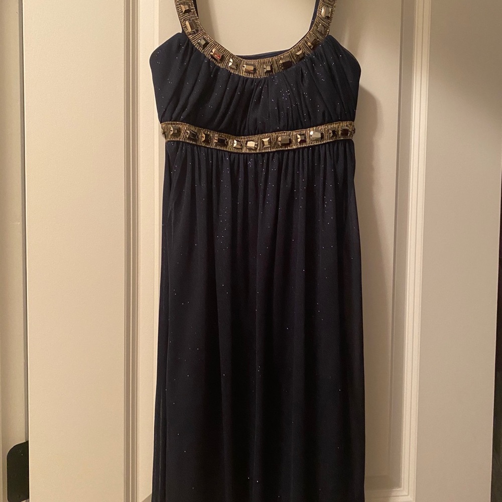 Embellished Chiffon Navy Blue Dress